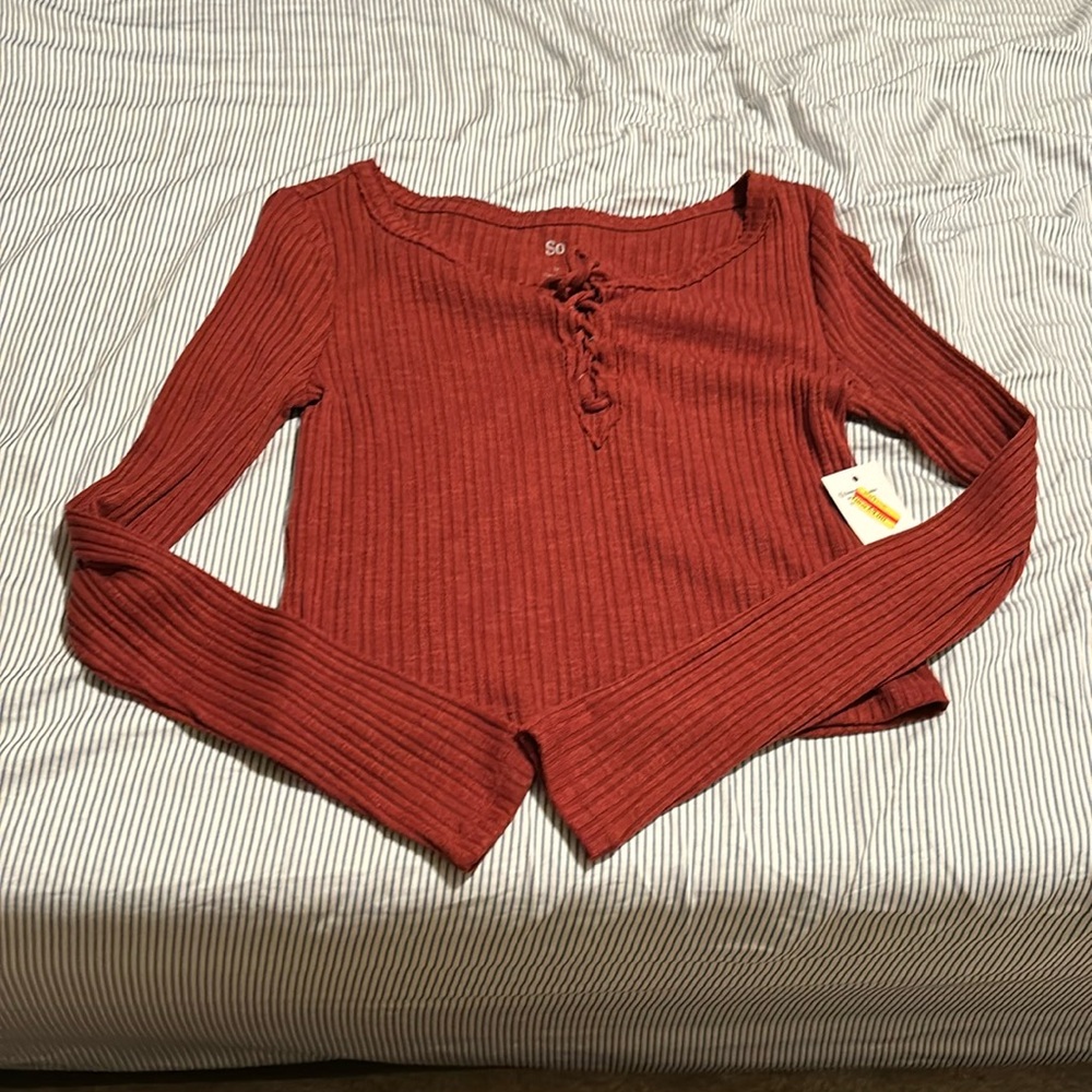 Orange/Red Long Sleeve Crop Top.